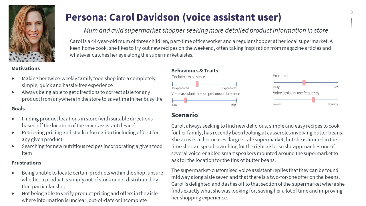 Carol Davidson: example voice assistant user